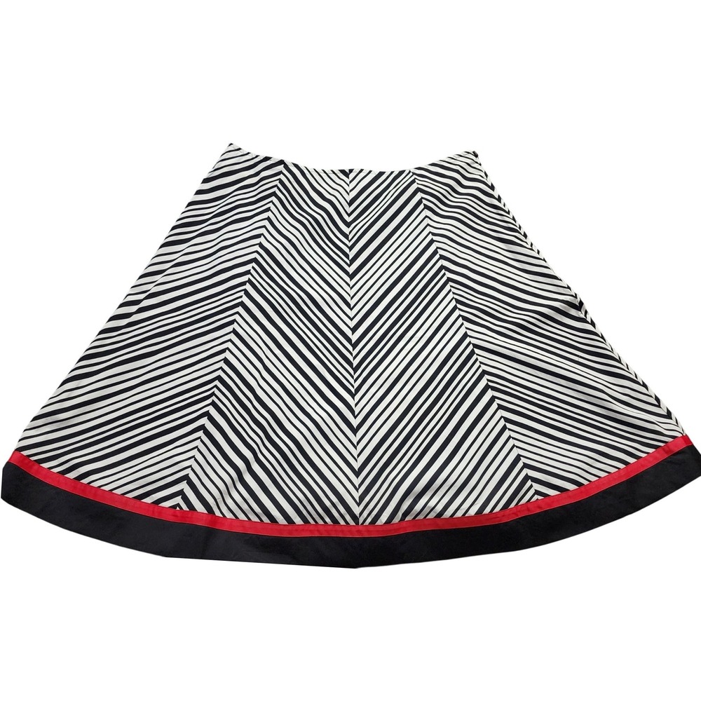 Robbie Bee Chevron Womens A-Line Black White Striped Red Ribbon Hem Cotton Skirt